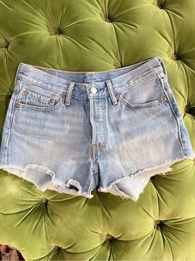 Levi's Light Blue Frayed Hem Denim Shorts